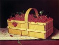 Un panier en bois de raisins de Catawba William Harnett Nature morte